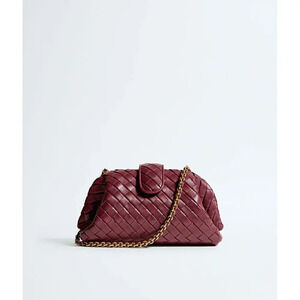 Bottega Veneta Lauren Intrecciato Leather Chain Woven Texture Shoulder Bag Red